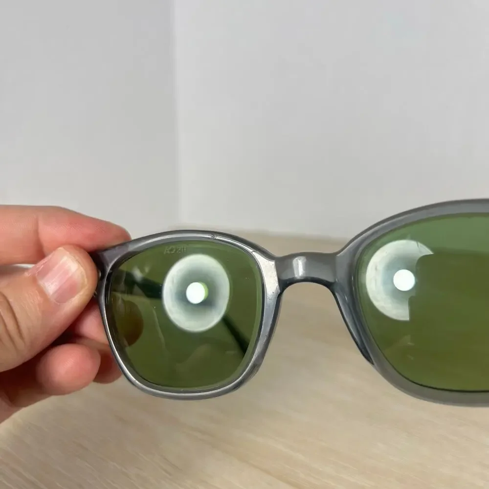 Vintage RARE! American Optical Horn-Rimmed Sunglasses Gray Clear Green Lenses